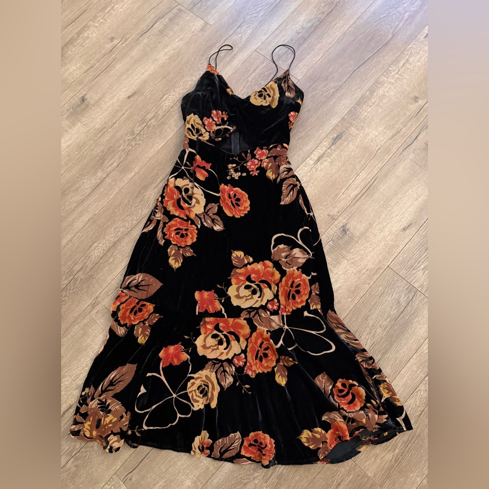 Urban Outfitters Black and Orange Floral High Low Dress